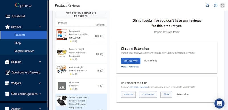 Opinew Dashboard Preview - Add Product reviews to your Shopify store