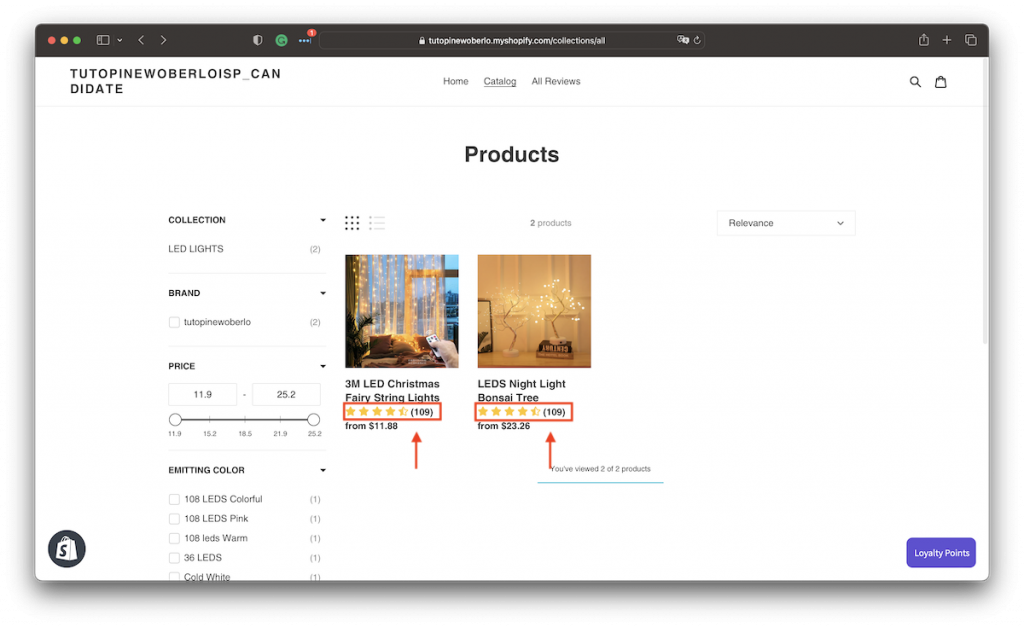 Live preview of Opinew and Product Filter & Search