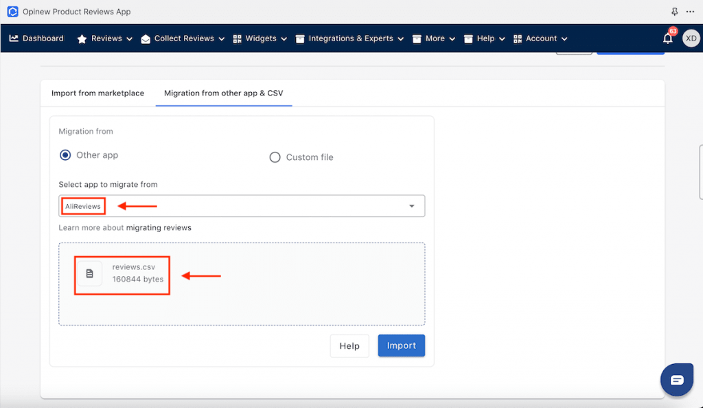 migrate reviews from AliReviews to Opinew