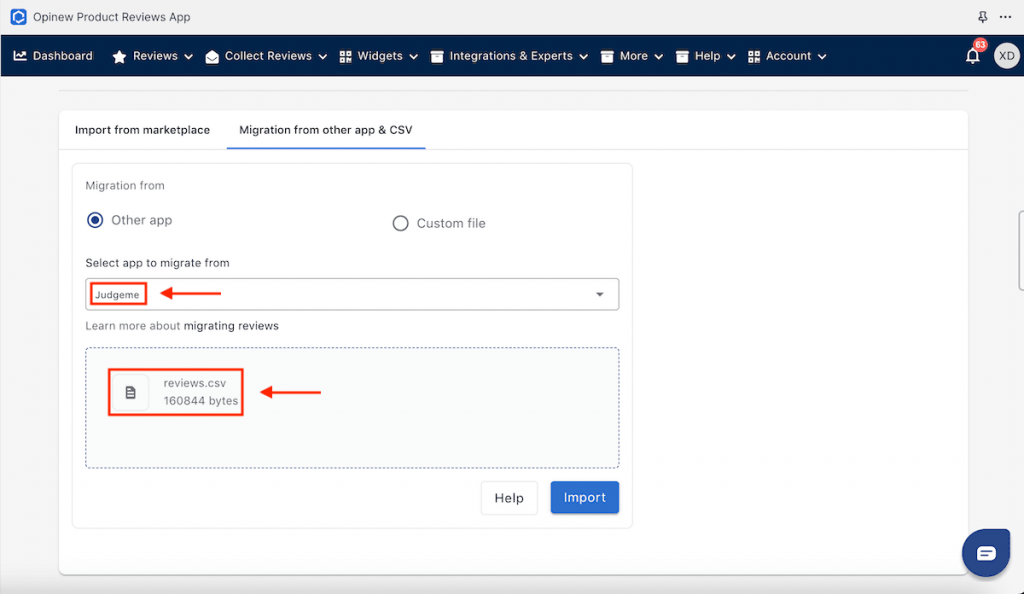 migrate reviews from judge.me to Opinew