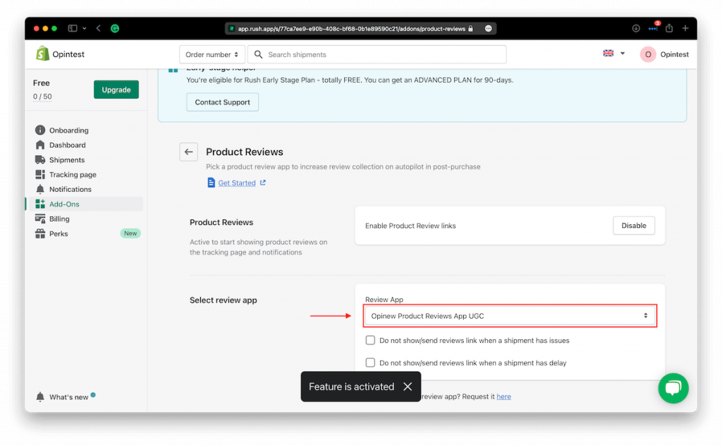 step 4 select Opinew and rush